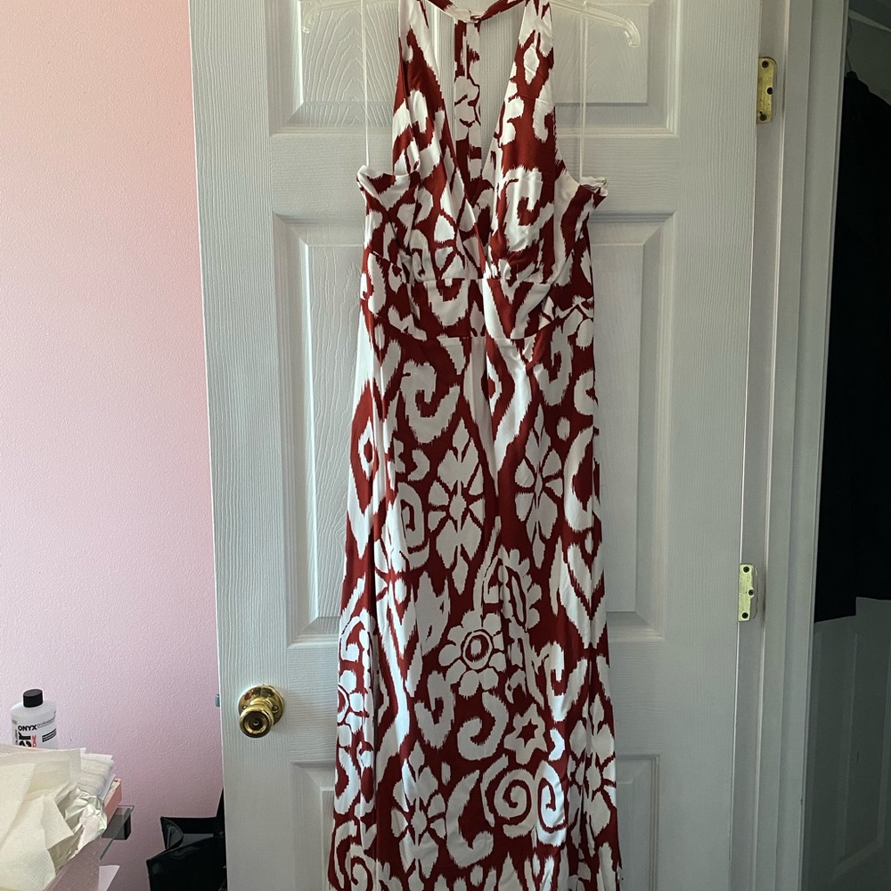 1. State brown and tan Sleeveless Halter Maxi Dress